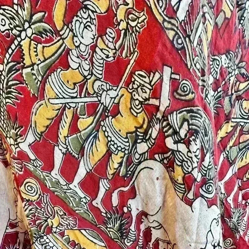 Indian Women Red Cow Floral Printed Round Neck Kurta Kurti Top Tunic Dress Small - Picture 6 of 6